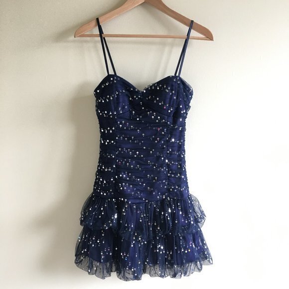 Adrianna Papell Navy Strappy Sweetheart‎ Neck Sequin Prom Dress Sz S - Picture 1 of 6